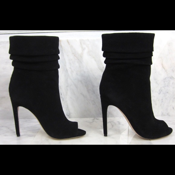 HALSTON HERITAGE Black Suede SANDRA High Heel Slouchy Open Toe Ankle Booties 7 - Picture 6 of 10